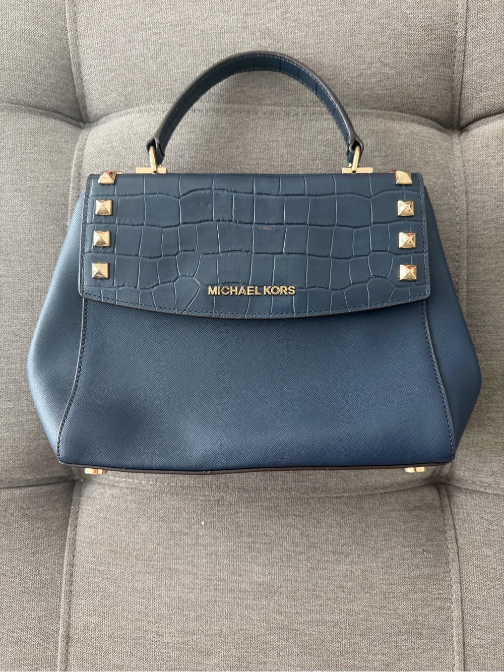 MICHAEL KORS Karla Top Handle Leather Satchel Purse Blue